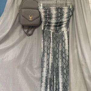 Snake Print Strapless Romper in Black & White